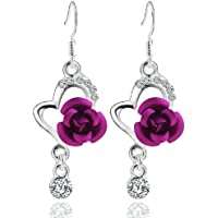 Mujers Pendientes-Xinan Big Diamond Colgante Pendientes Largos Rose Púrpura Rojo (Púrpura)